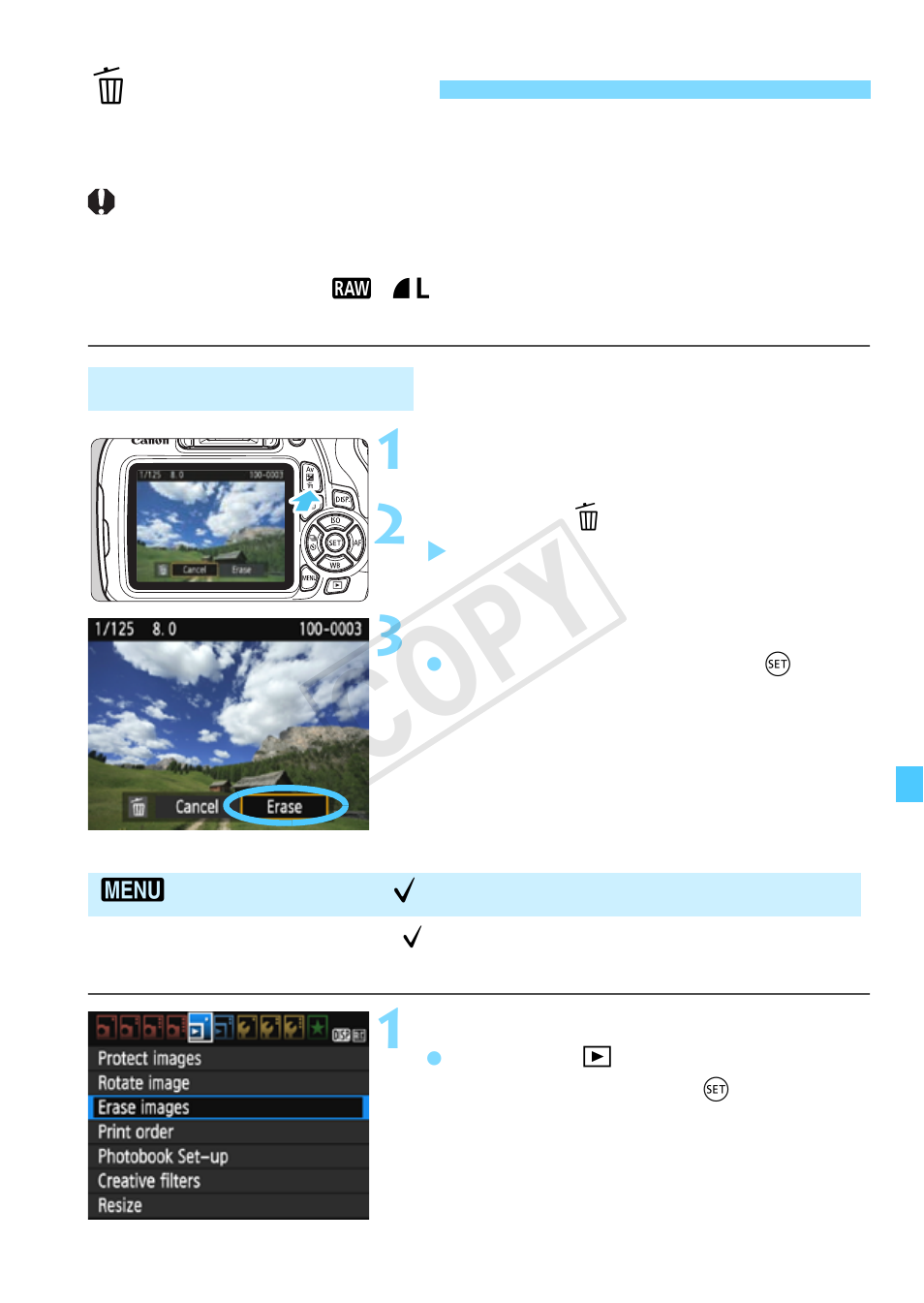 Erasing images, P.227, L erasing images | Cop y | Canon EOS Rebel T5 18-55 IS II Kit User Manual | Page 227 / 342