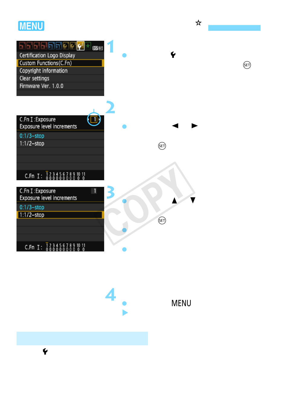 Setting custom functions, Age 256, Cop y | Canon EOS Rebel T5 18-55 IS II Kit User Manual | Page 256 / 342