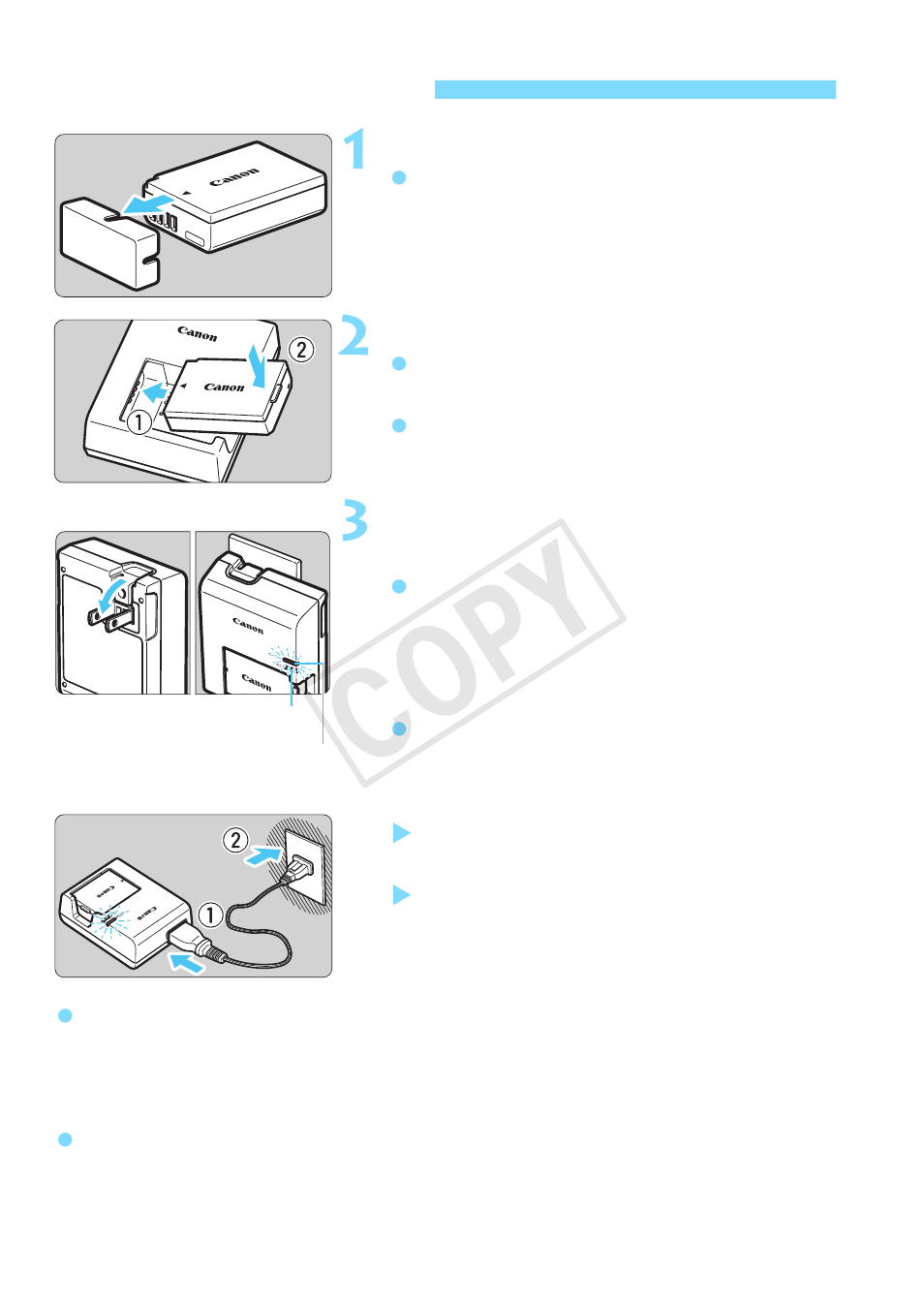 Charging the battery, Age 30, P.30 | Cop y | Canon EOS Rebel T5 18-55 IS II Kit User Manual | Page 30 / 342