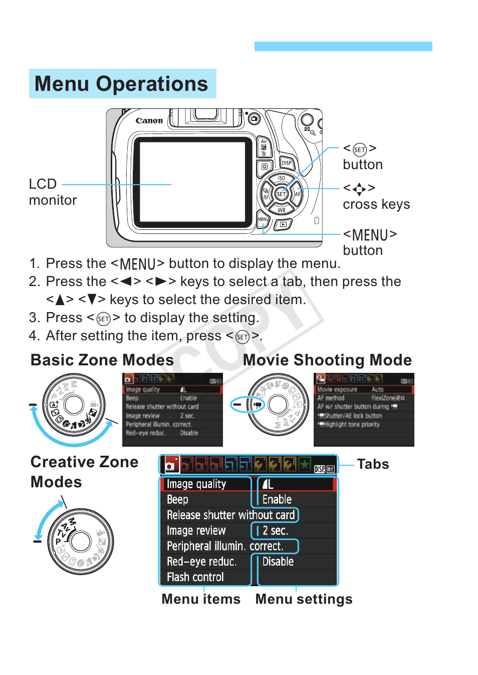 Quick reference guide, P.324, Cop y | Canon EOS Rebel T5 18-55 IS II Kit User Manual | Page 324 / 342
