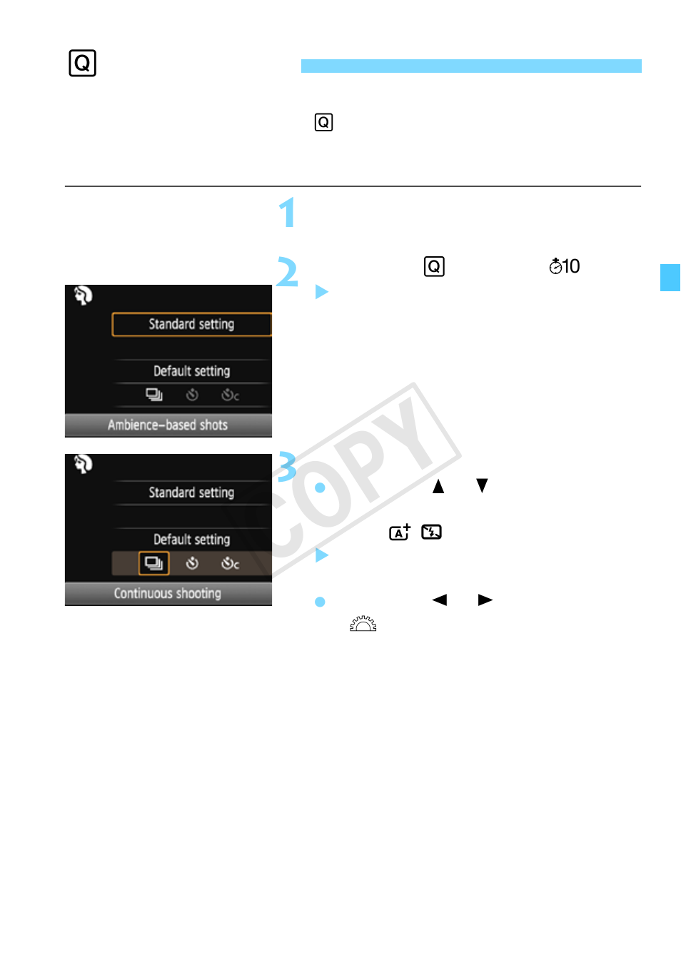 Quick control, Q quick control, Cop y | Canon EOS Rebel T5 18-55 IS II Kit User Manual | Page 71 / 342