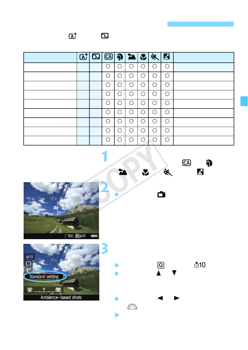Shoot by ambience selection, Cop y | Canon EOS Rebel T5 18-55 IS II Kit User Manual | Page 73 / 342