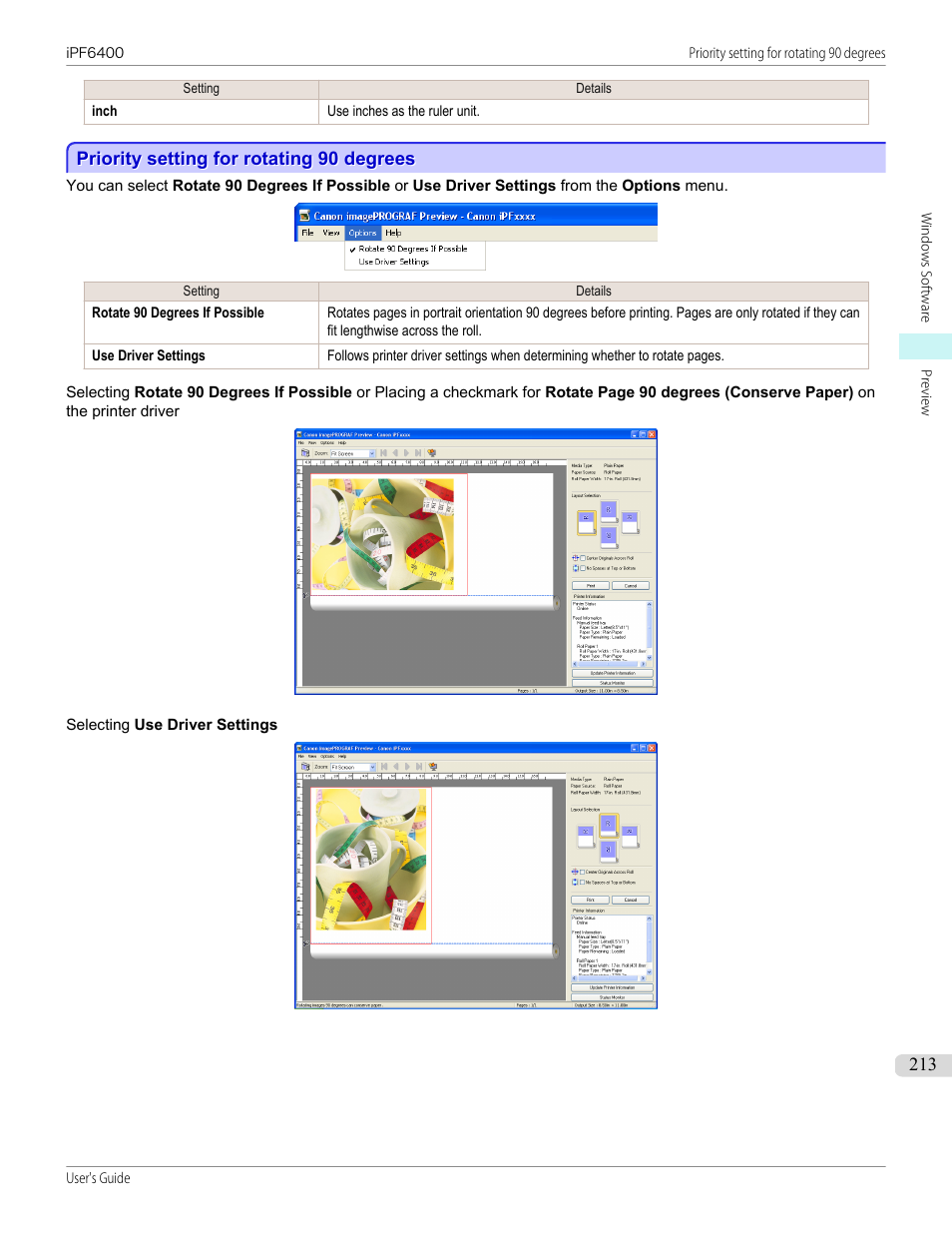 Priority setting for rotating 90 degrees | Canon imagePROGRAF iPF6400 User Manual | Page 213 / 966