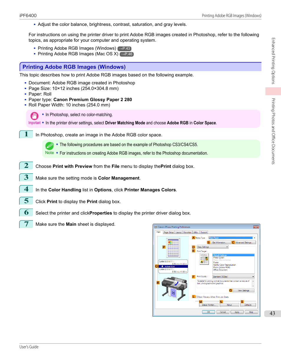 Printing adobe rgb images (windows) | Canon imagePROGRAF iPF6400 User Manual | Page 43 / 966