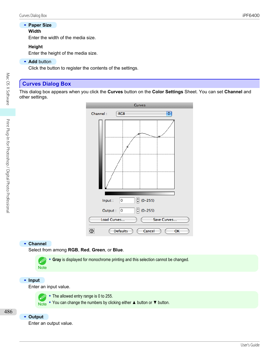 Curves dialog box, See "curves dialog box, P.486 | Canon imagePROGRAF iPF6400 User Manual | Page 486 / 966