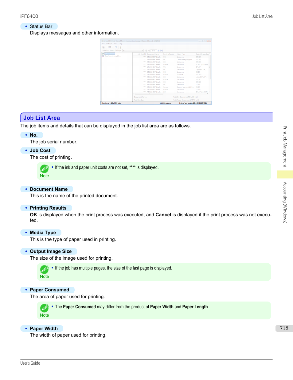 Job list area, See "job list area."), P.715 | Canon imagePROGRAF iPF6400 User Manual | Page 715 / 966