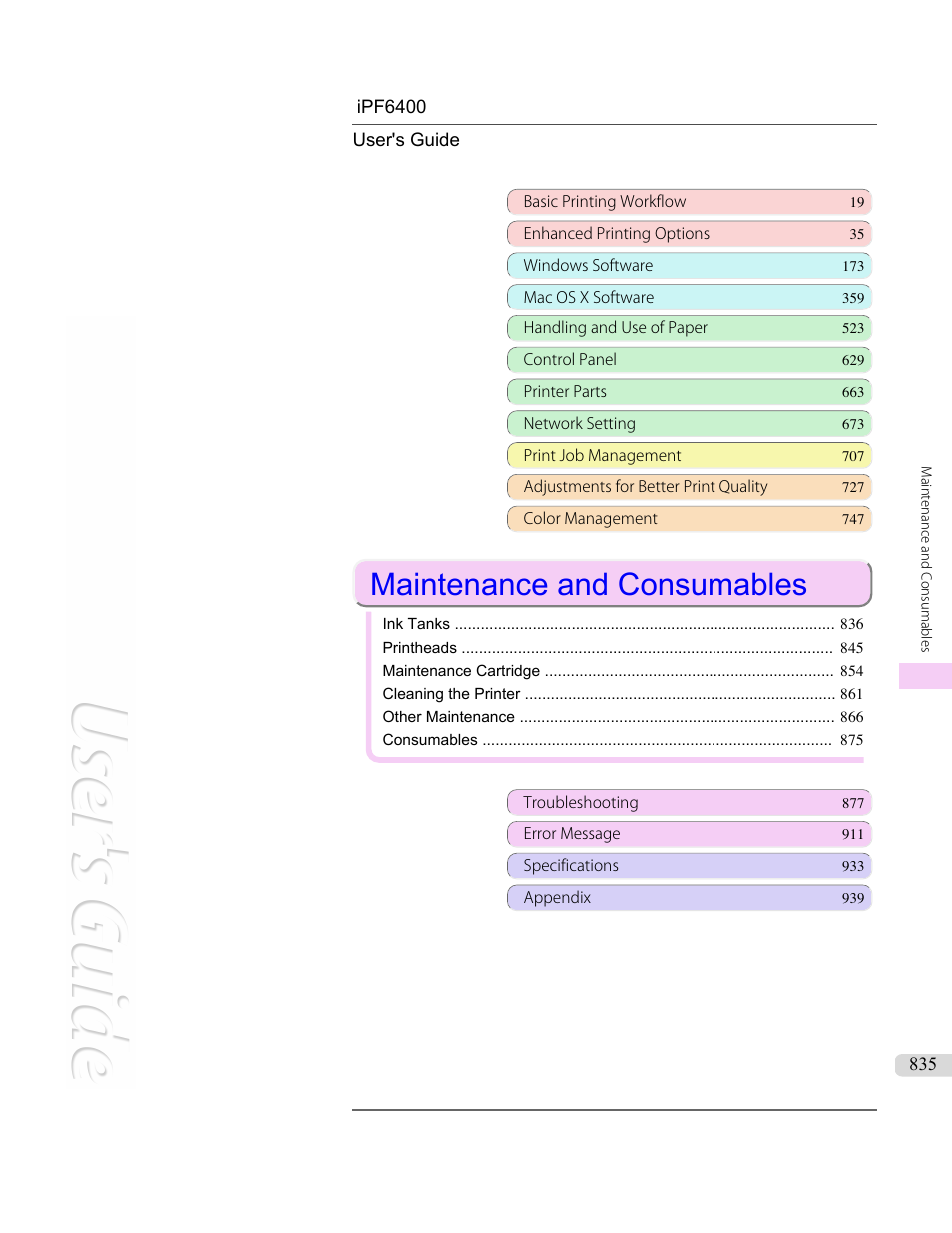 Maintenance and consumables | Canon imagePROGRAF iPF6400 User Manual | Page 835 / 966