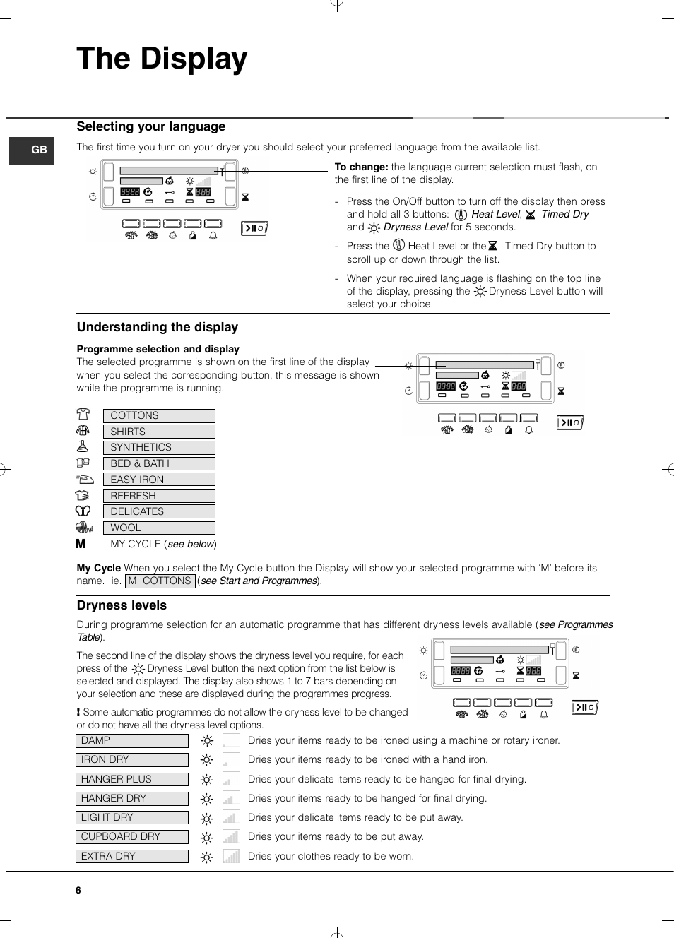 The display | Hotpoint Ariston TCD 851 AX (EU) User Manual | Page 6 / 92