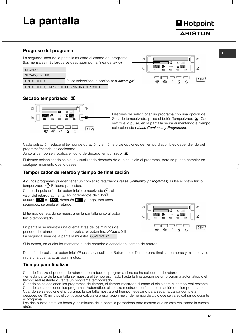 La pantalla | Hotpoint Ariston TCD 851 AX (EU) User Manual | Page 61 / 92