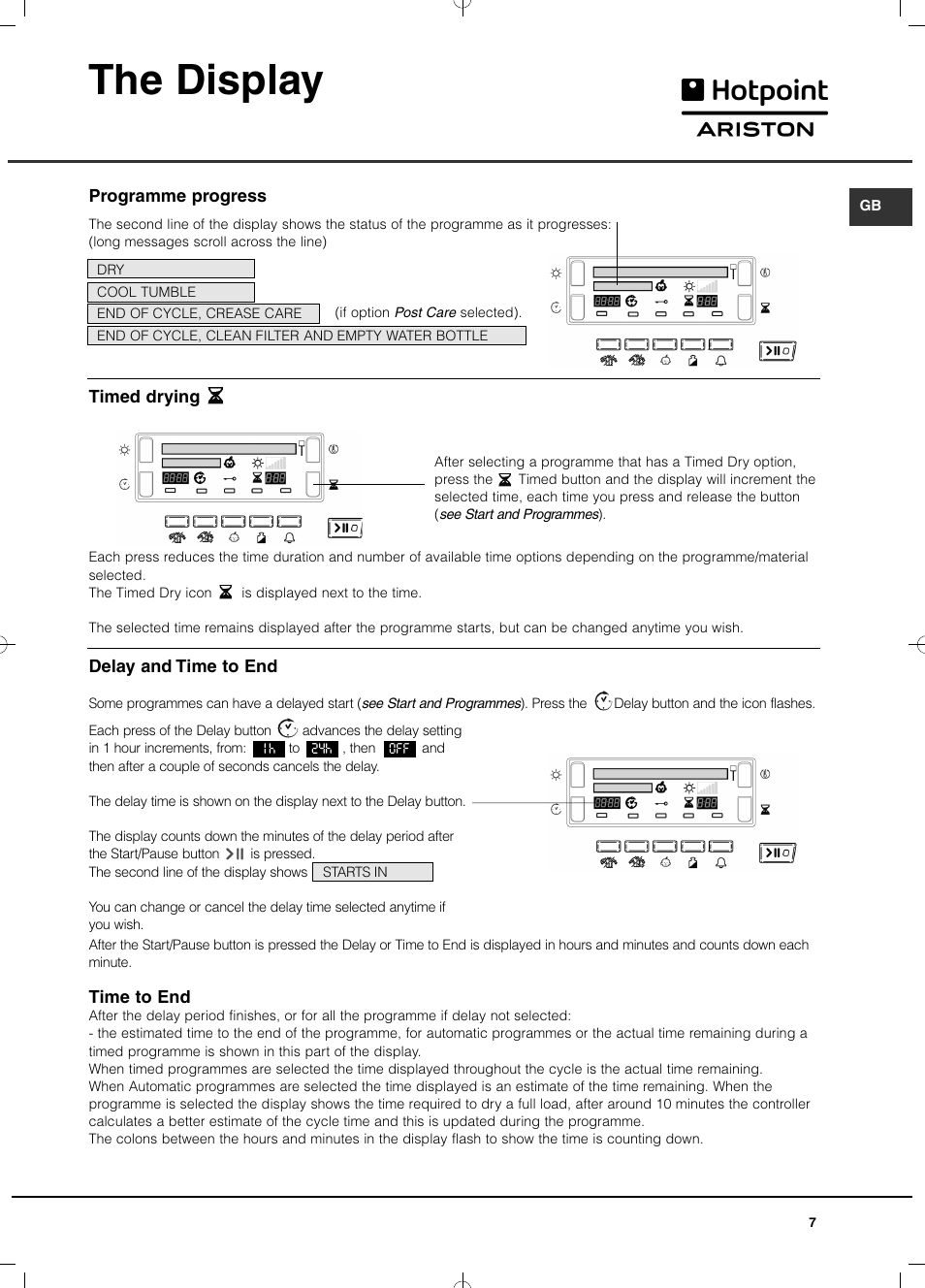 The display | Hotpoint Ariston TCD 851 AX (EU) User Manual | Page 7 / 92