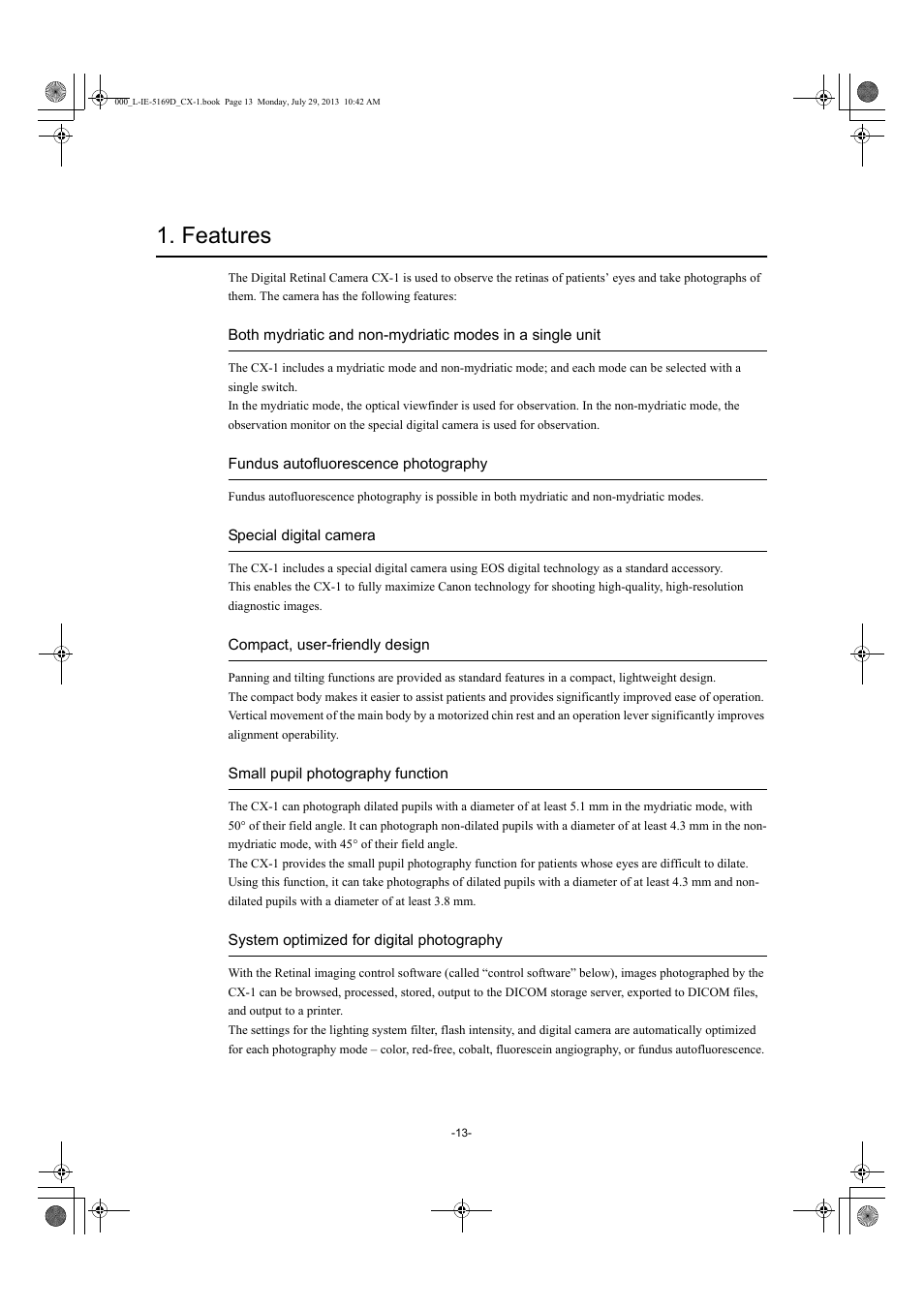 Features | Canon CX-1 User Manual | Page 13 / 76