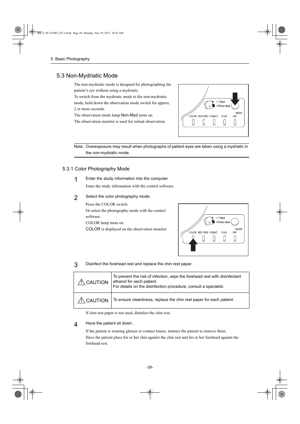 3 non-mydriatic mode, 1 color photography mode | Canon CX-1 User Manual | Page 26 / 76