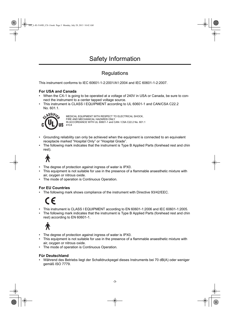 Safety information, Regulations | Canon CX-1 User Manual | Page 3 / 76