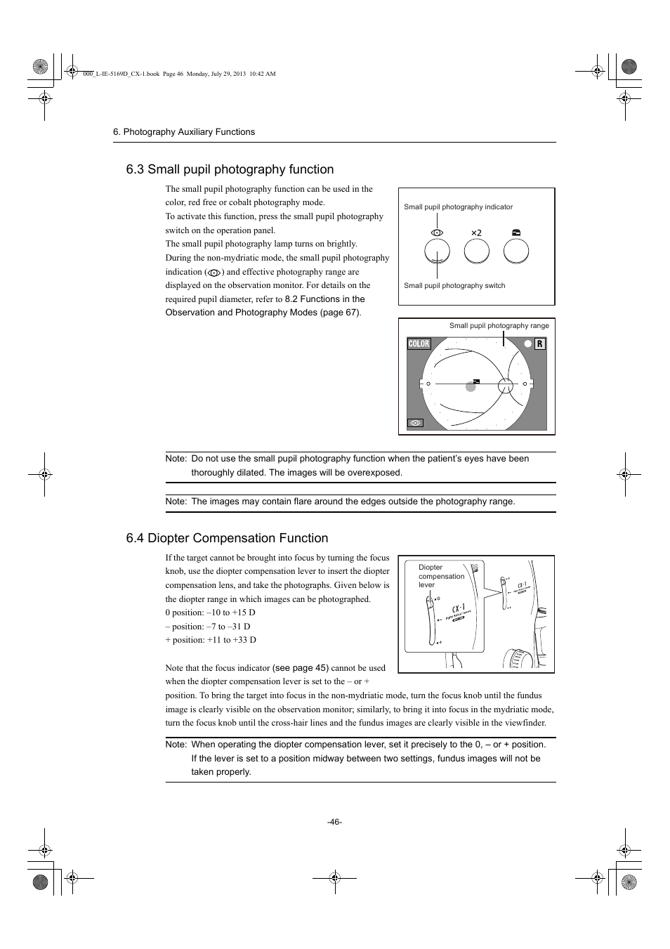3 small pupil photography function, 4 diopter compensation function | Canon CX-1 User Manual | Page 46 / 76