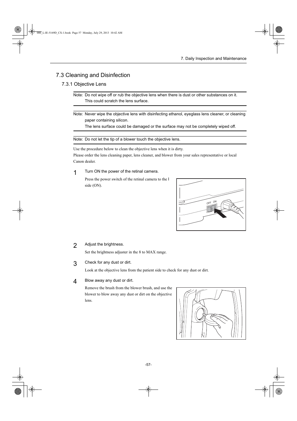3 cleaning and disinfection, 1 objective lens | Canon CX-1 User Manual | Page 57 / 76