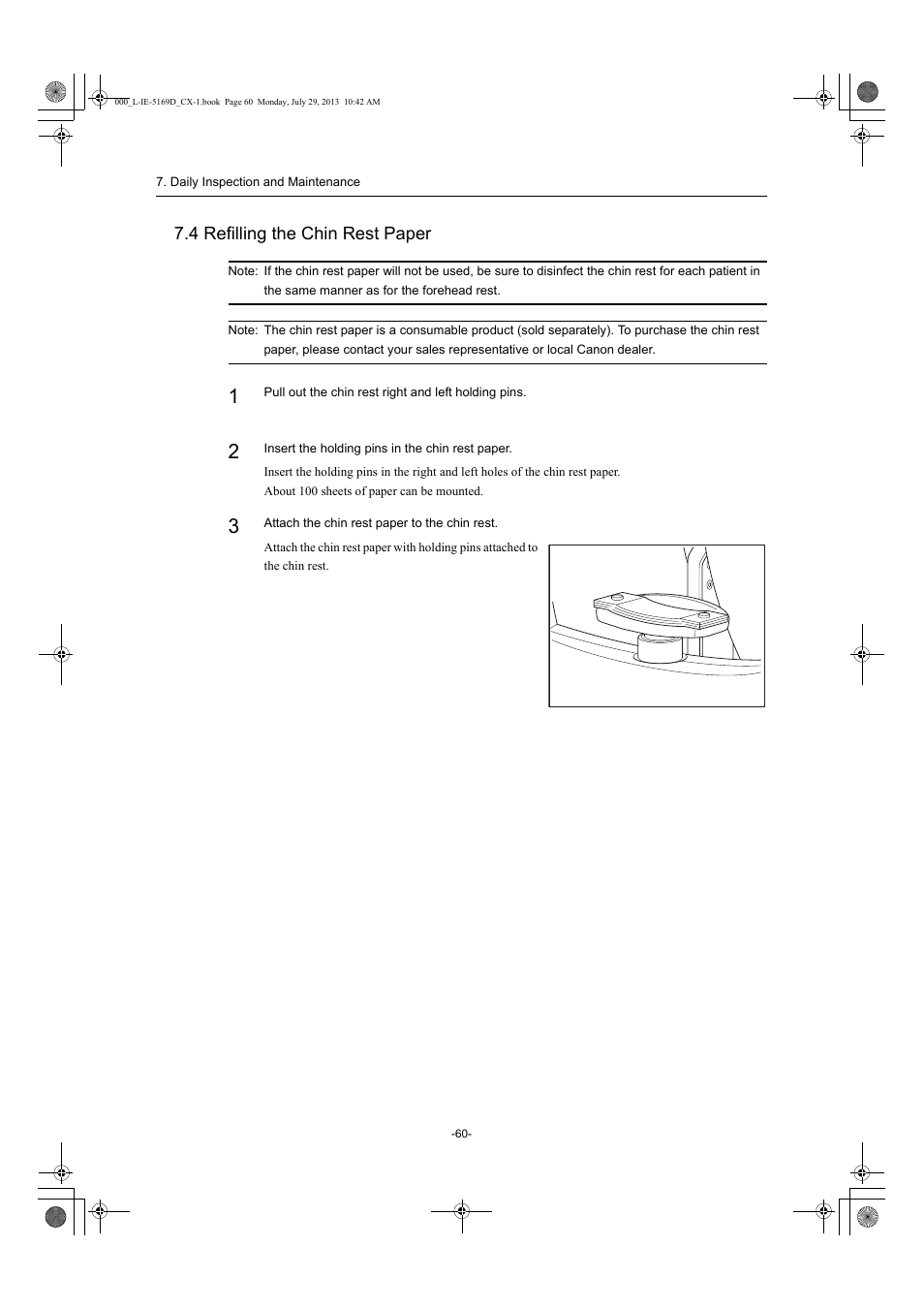 4 refilling the chin rest paper | Canon CX-1 User Manual | Page 60 / 76