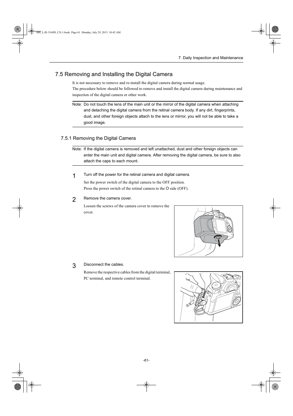 5 removing and installing the digital camera, 1 removing the digital camera | Canon CX-1 User Manual | Page 61 / 76