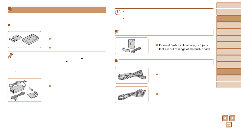 Optional accessories, Power supplies, Flash unit | Other accessories | Canon PowerShot ELPH 340 HS User Manual | Page 120 / 163