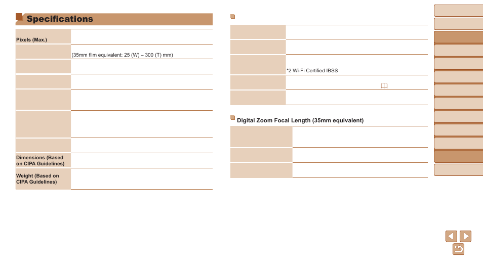 Specifications, Standards in “wi-fi | Canon PowerShot ELPH 340 HS User Manual | Page 153 / 163