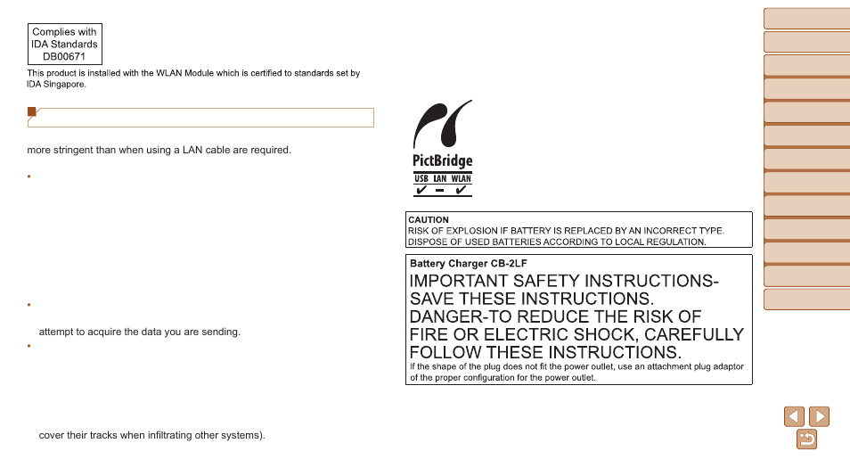 Security precautions | Canon PowerShot ELPH 340 HS User Manual | Page 160 / 163