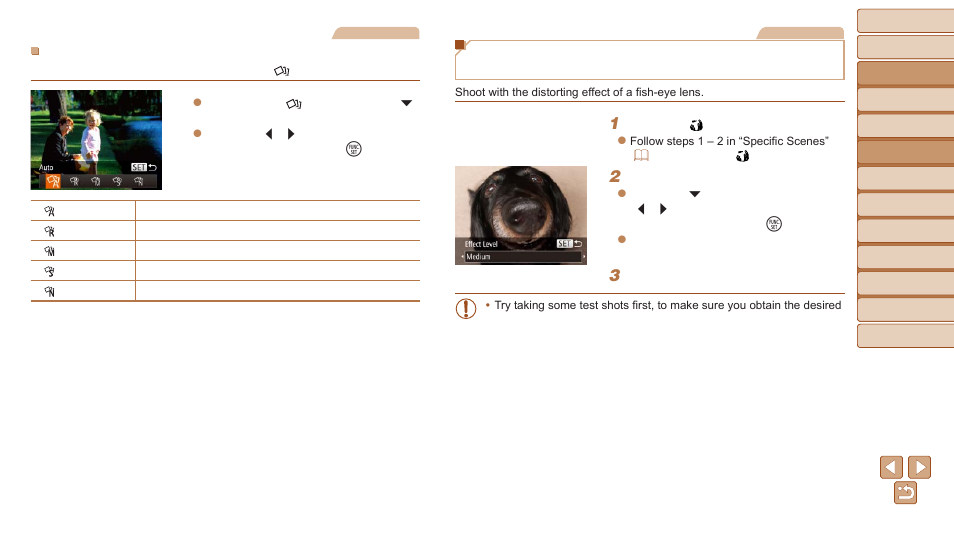 Shooting with a fish-eye lens effect, Fish-eye effect) | Canon PowerShot ELPH 340 HS User Manual | Page 45 / 163