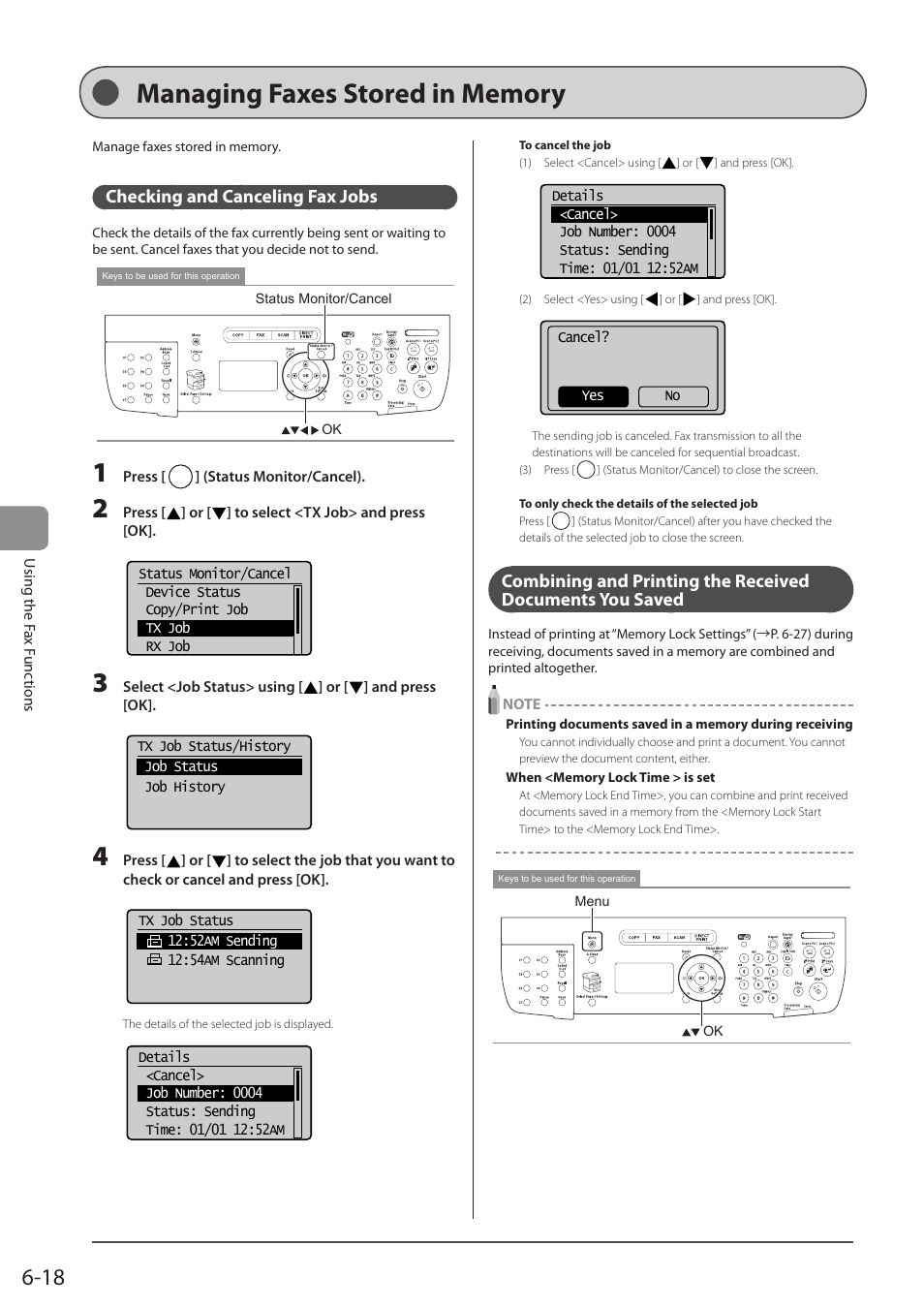 Managing faxes stored in memory, Checking and canceling fax jobs | Canon imageCLASS MF5960dn User Manual | Page 106 / 176