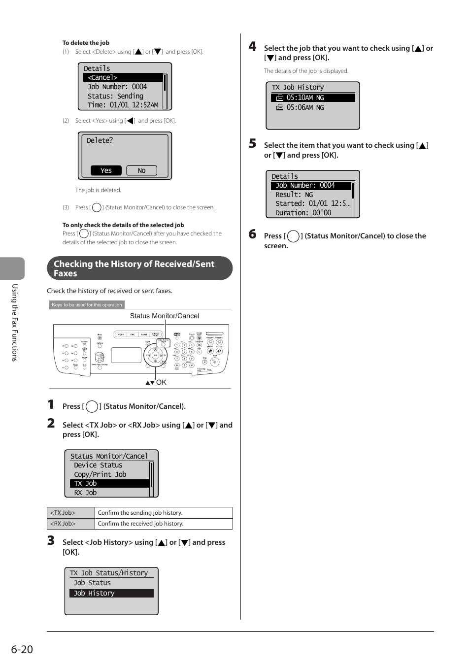 Checking the history of received/sent faxes | Canon imageCLASS MF5960dn User Manual | Page 108 / 176