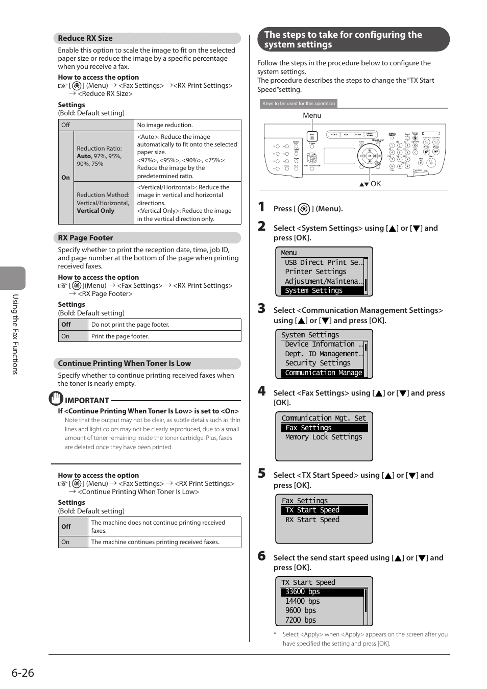 Reduce rx size, Continue printing when toner is low, P. 6-26) | Canon imageCLASS MF5960dn User Manual | Page 114 / 176