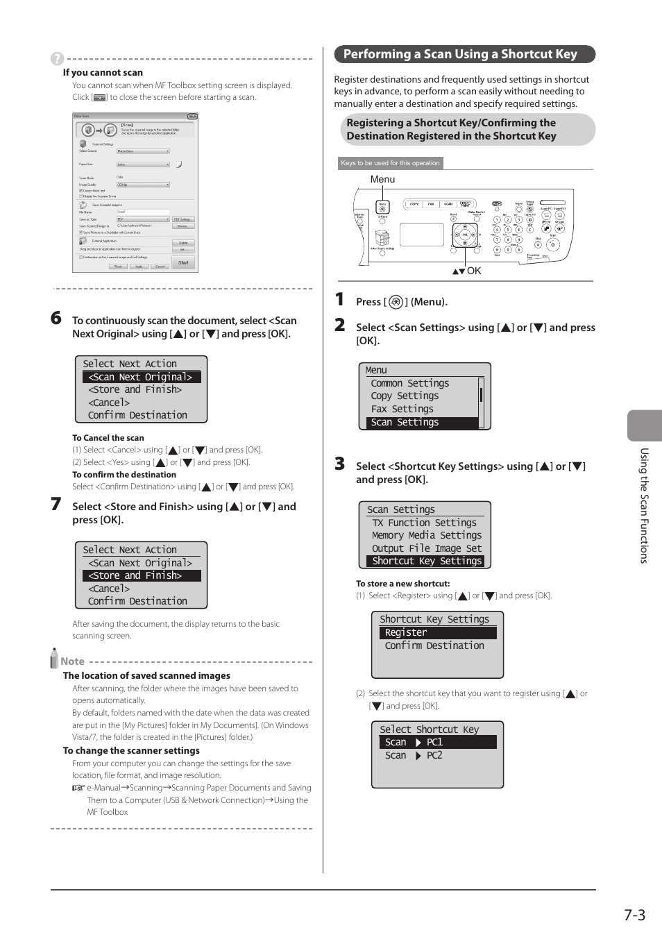 Performing a scan using a shortcut key, Shortcut key | Canon imageCLASS MF5960dn User Manual | Page 119 / 176