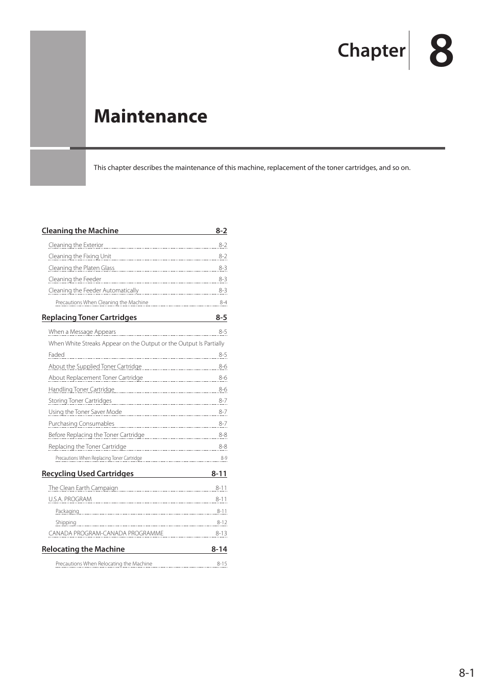 Maintenance, P.8-1, Chapter | Canon imageCLASS MF5960dn User Manual | Page 125 / 176