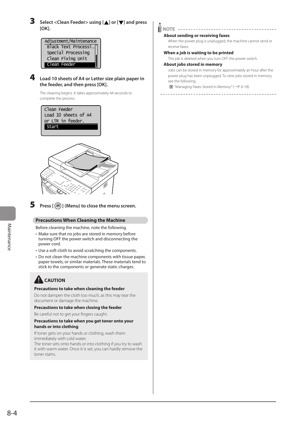 Precautions when cleaning the machine | Canon imageCLASS MF5960dn User Manual | Page 128 / 176