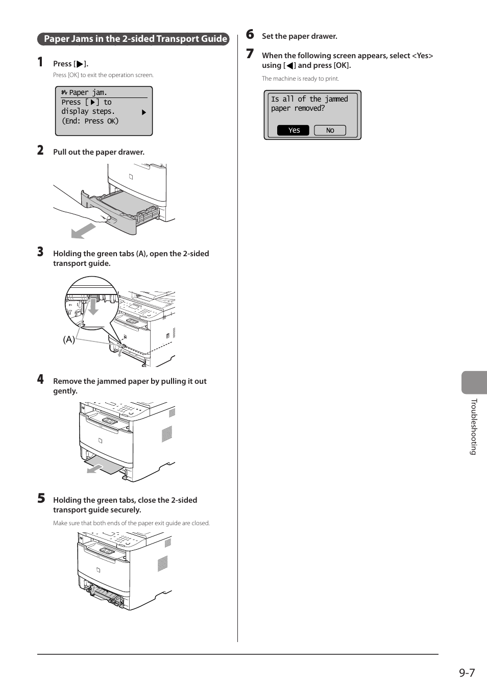 Paper jams in the 2-sided transport guide, P. 9-7) | Canon imageCLASS MF5960dn User Manual | Page 147 / 176