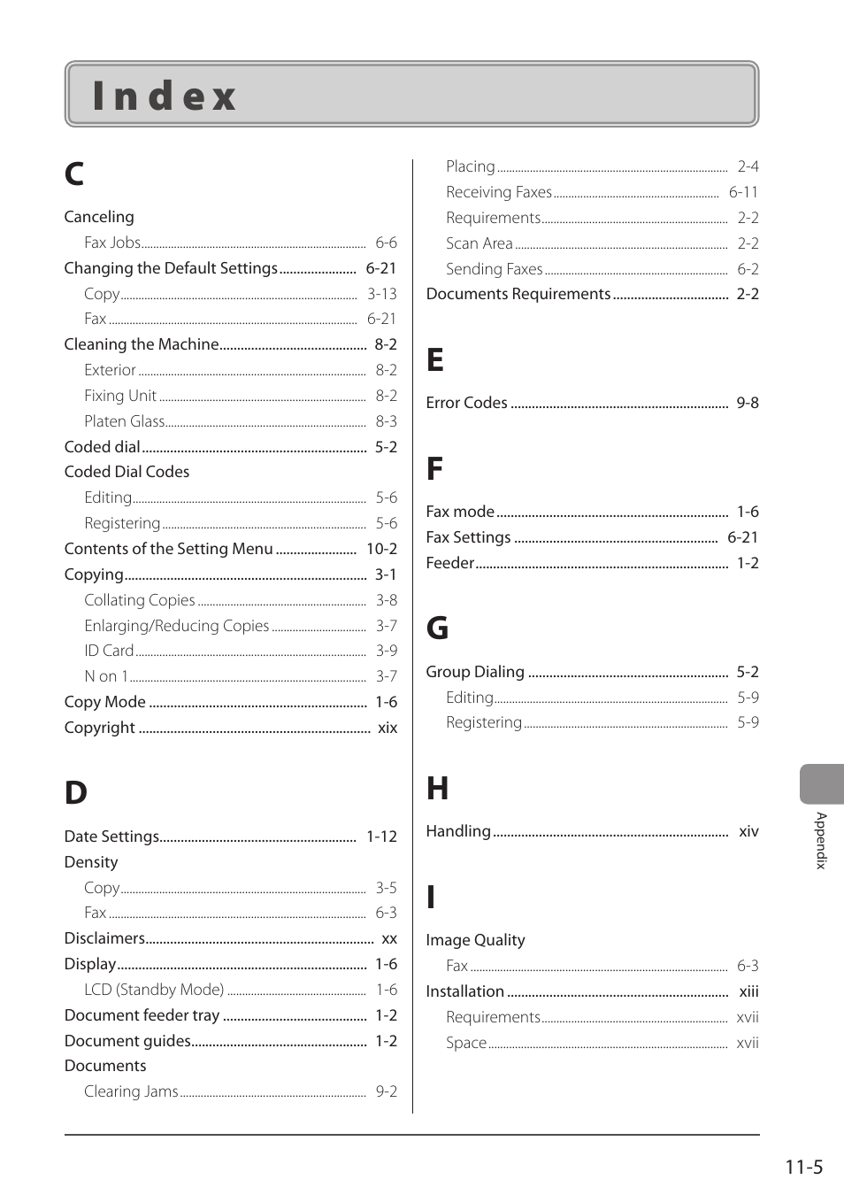 Index | Canon imageCLASS MF5960dn User Manual | Page 173 / 176