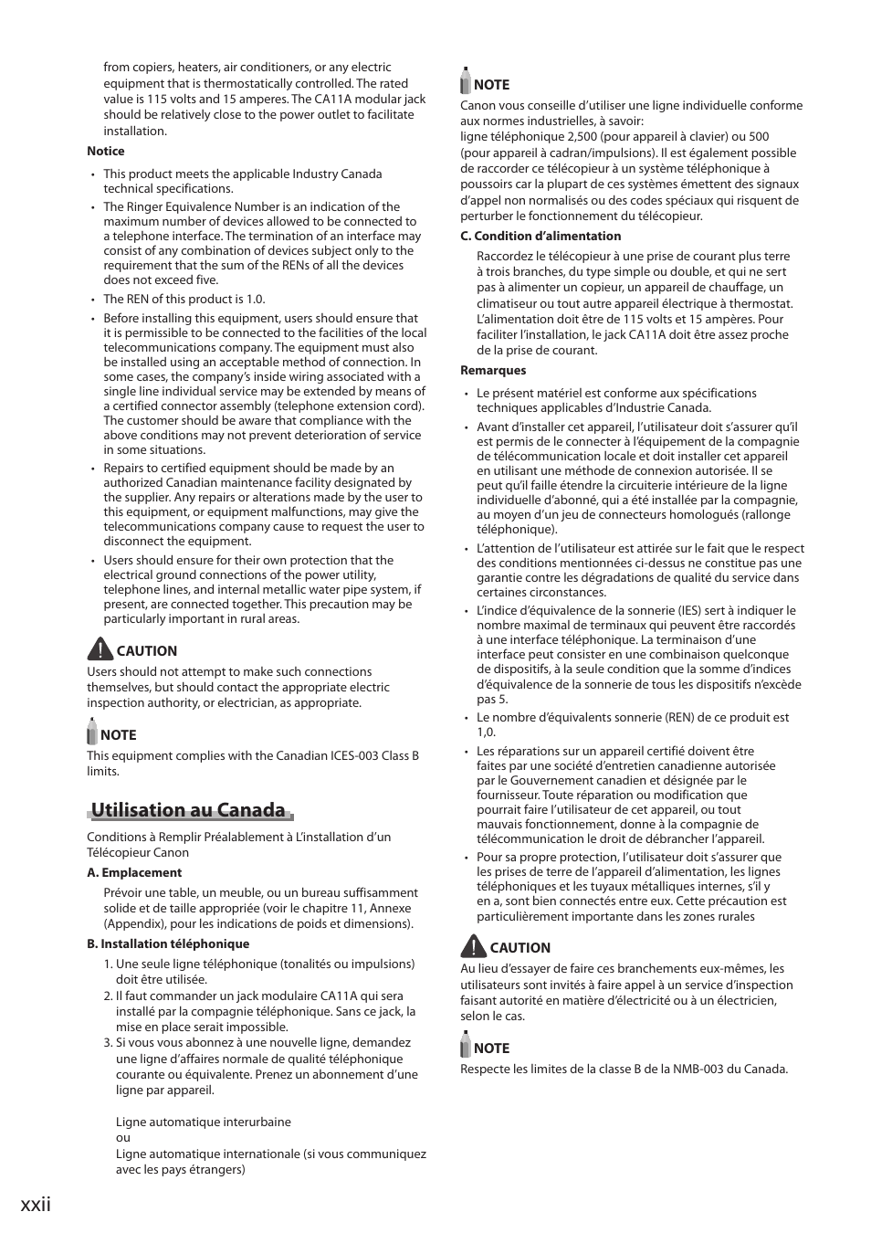 Xxii, Utilisation au canada | Canon imageCLASS MF5960dn User Manual | Page 22 / 176