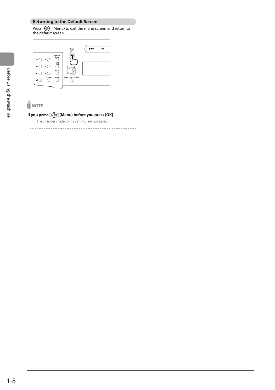 Returning to the default screen | Canon imageCLASS MF5960dn User Manual | Page 32 / 176