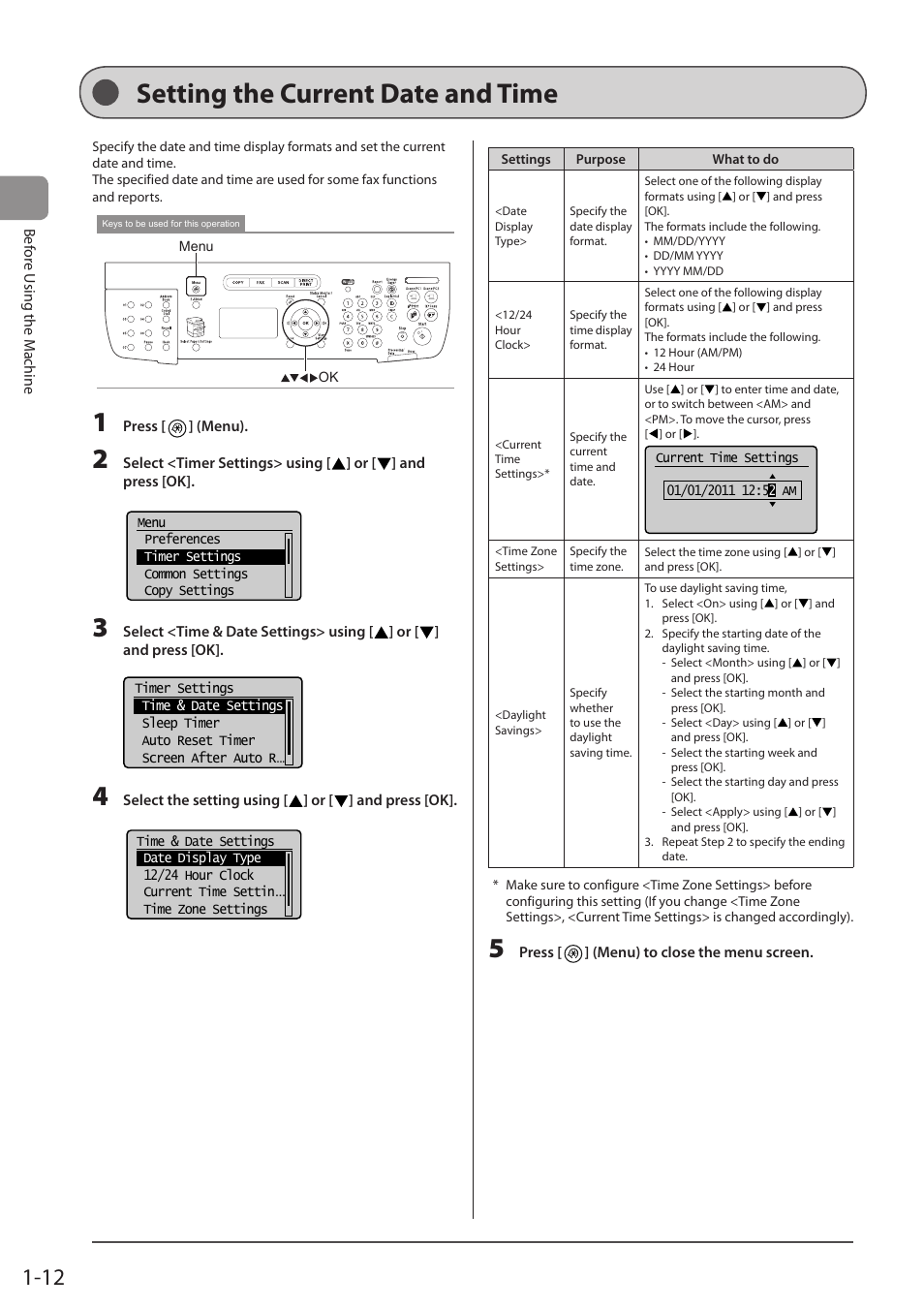 Setting the current date and time | Canon imageCLASS MF5960dn User Manual | Page 36 / 176