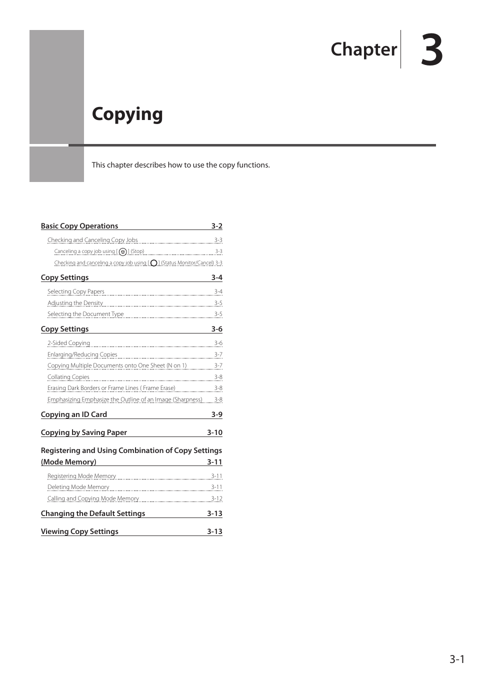 Copying, P.3-1, Chapter | Canon imageCLASS MF5960dn User Manual | Page 55 / 176