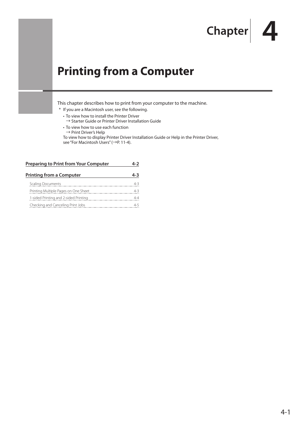 Printing from a computer, P.4-1, Chapter | Canon imageCLASS MF5960dn User Manual | Page 69 / 176