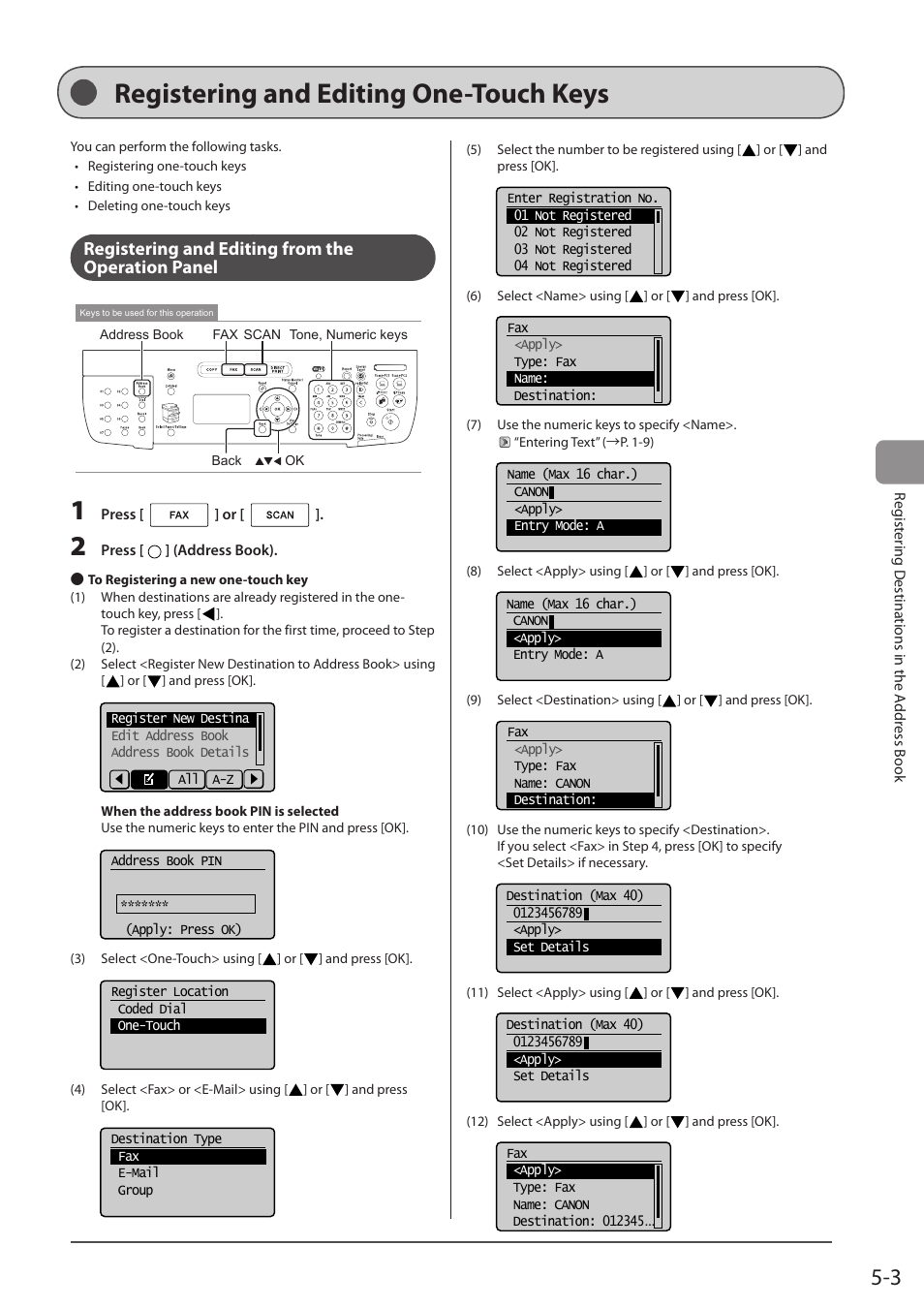 Registering and editing one-touch keys, Registering and editing from the operation panel, P. 5-3) | Canon imageCLASS MF5960dn User Manual | Page 77 / 176