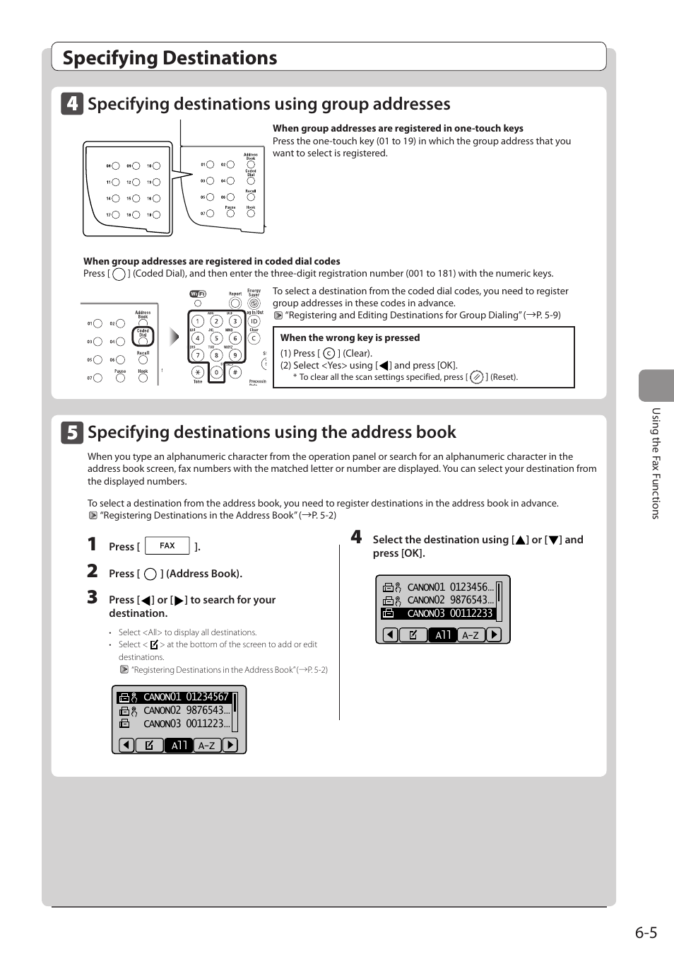 Specifying destinations using group addresses, Specifying destinations using the address book, O 6-5.) | Specifying destinations | Canon imageCLASS MF5960dn User Manual | Page 93 / 176