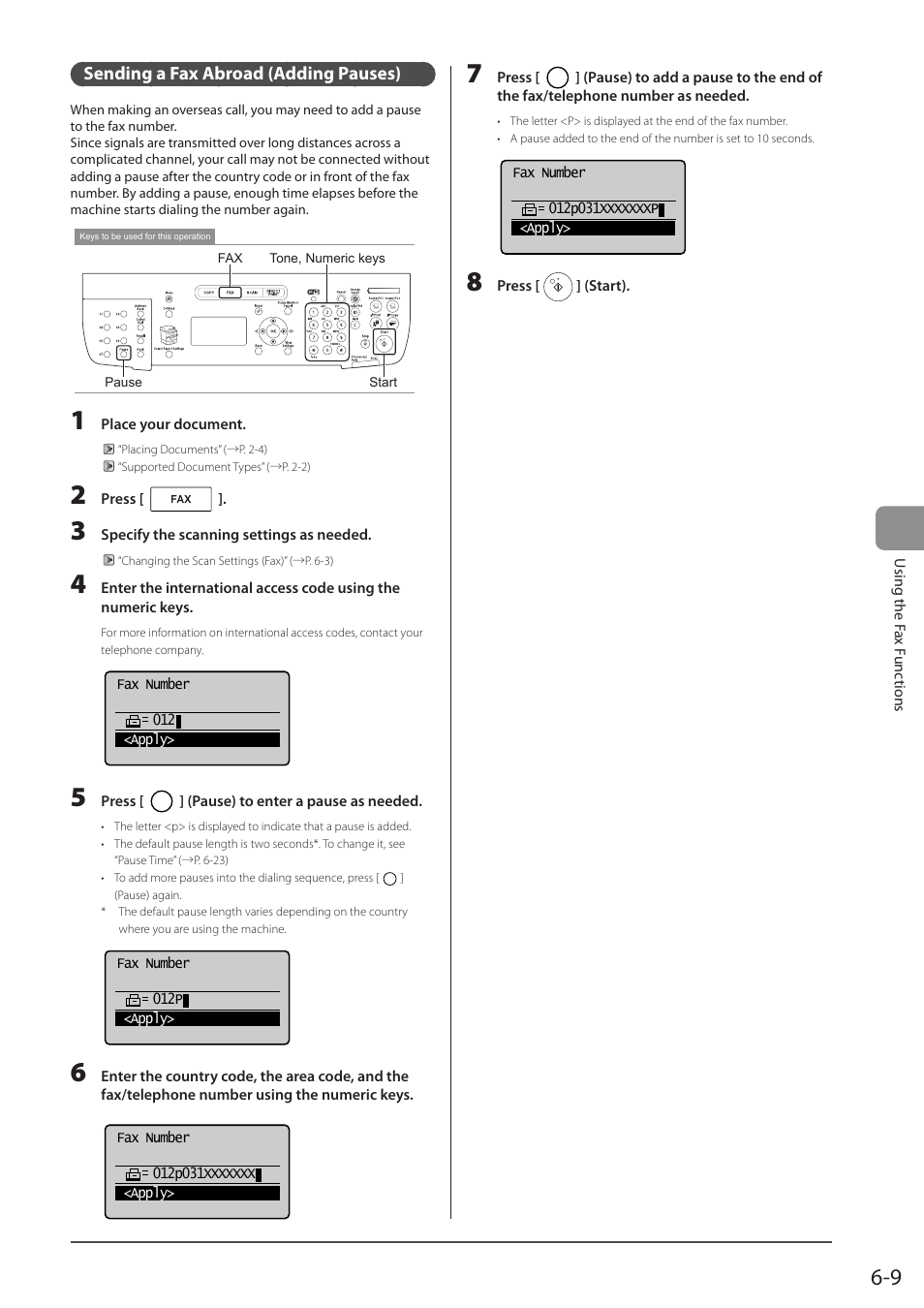 Sending a fax abroad (adding pauses) | Canon imageCLASS MF5960dn User Manual | Page 97 / 176