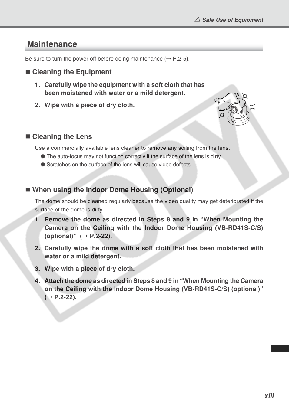 Maintenance | Canon VB-C300 User Manual | Page 13 / 54