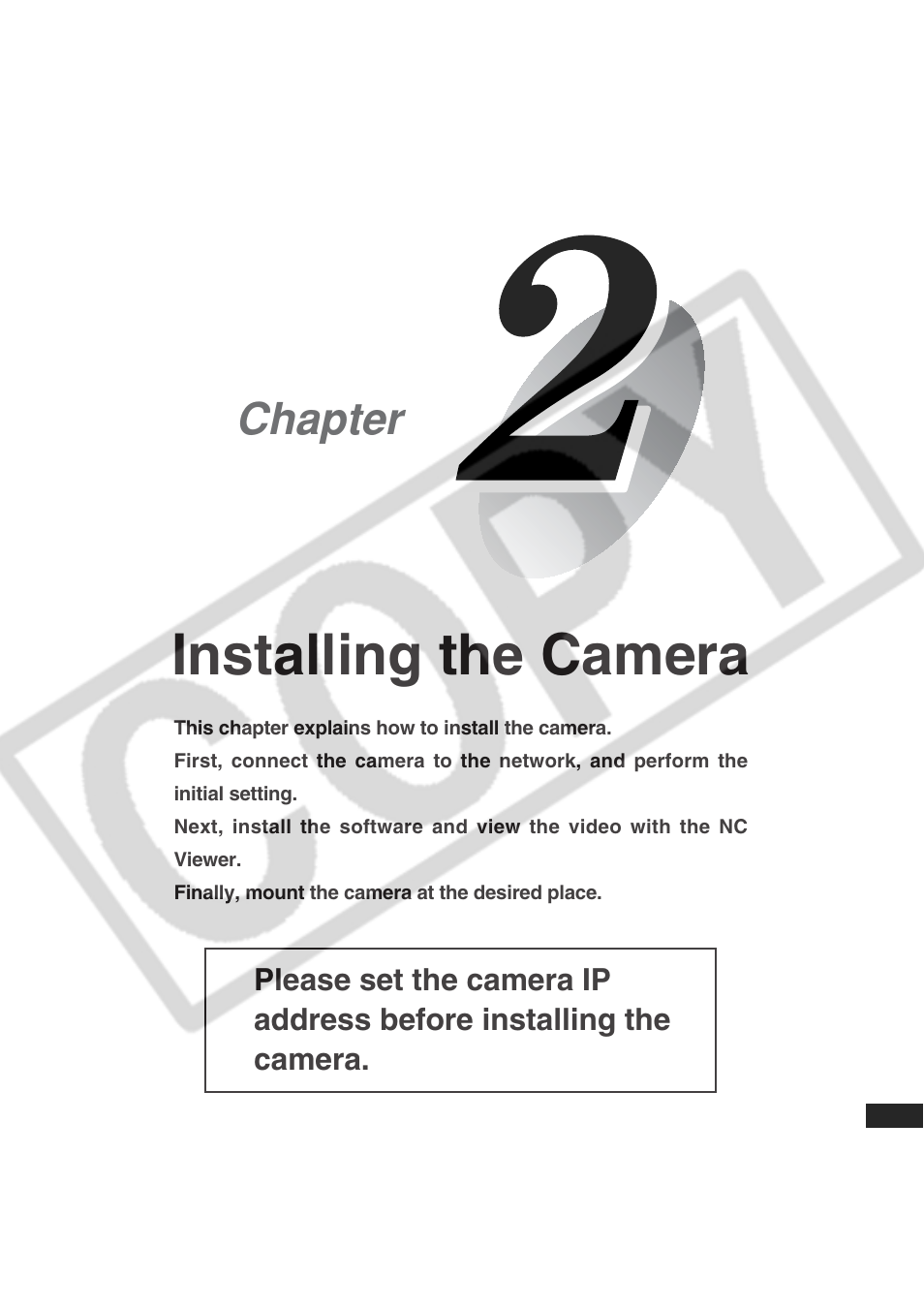 Installing the camera, Chapter | Canon VB-C300 User Manual | Page 25 / 54