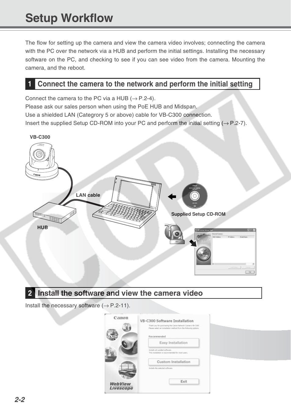 Setup workflow, 2install the software and view the camera video | Canon VB-C300 User Manual | Page 26 / 54