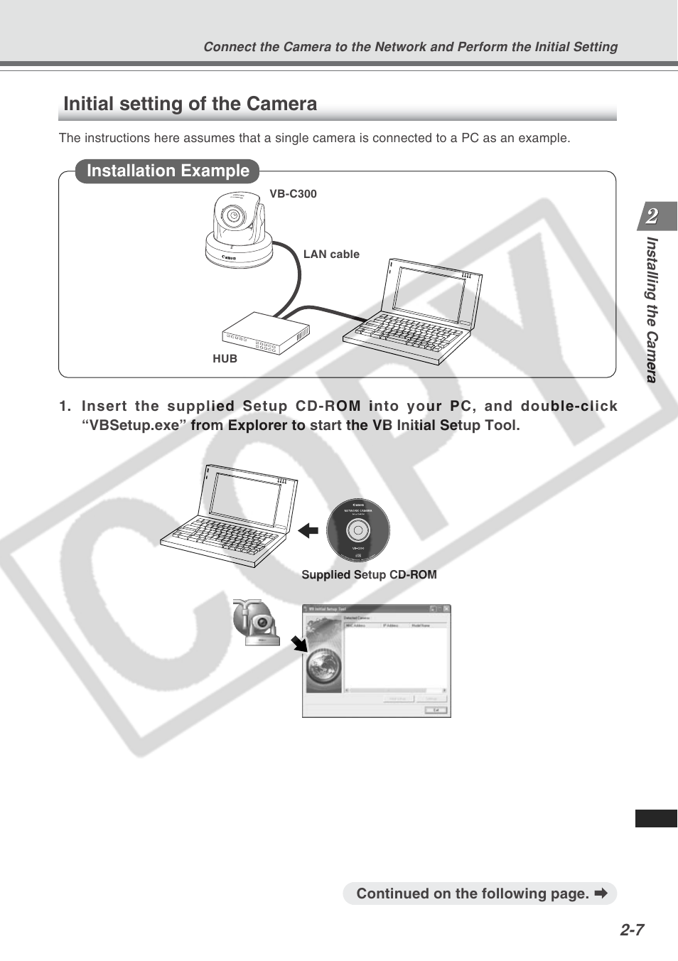 Initial setting of the camera, Installation example | Canon VB-C300 User Manual | Page 31 / 54