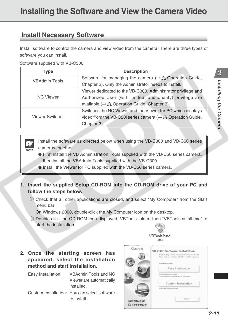 Installing the software and view the camera video, Install necessary software | Canon VB-C300 User Manual | Page 35 / 54