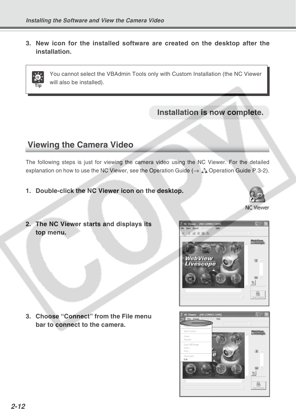 Viewing the camera video, Installation is now complete | Canon VB-C300 User Manual | Page 36 / 54