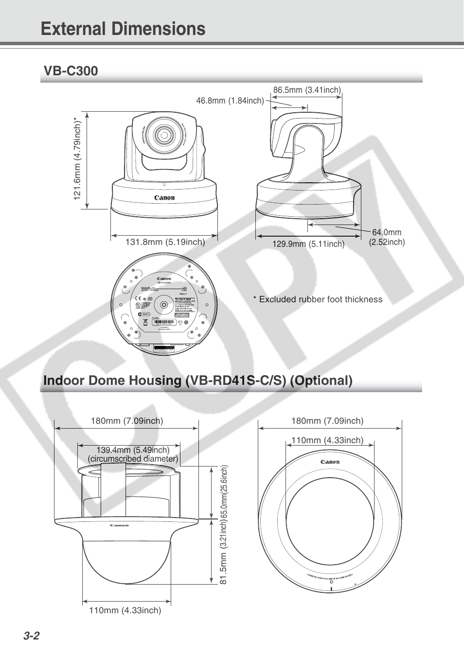 External dimensions | Canon VB-C300 User Manual | Page 48 / 54