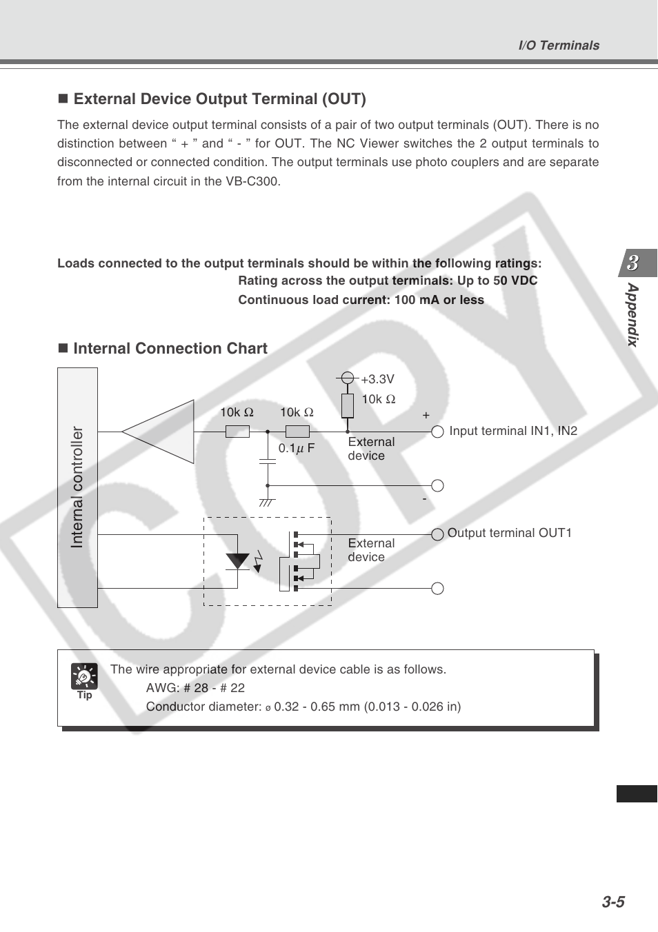 Internal controller, External device output terminal (out), Internal connection chart | Canon VB-C300 User Manual | Page 51 / 54