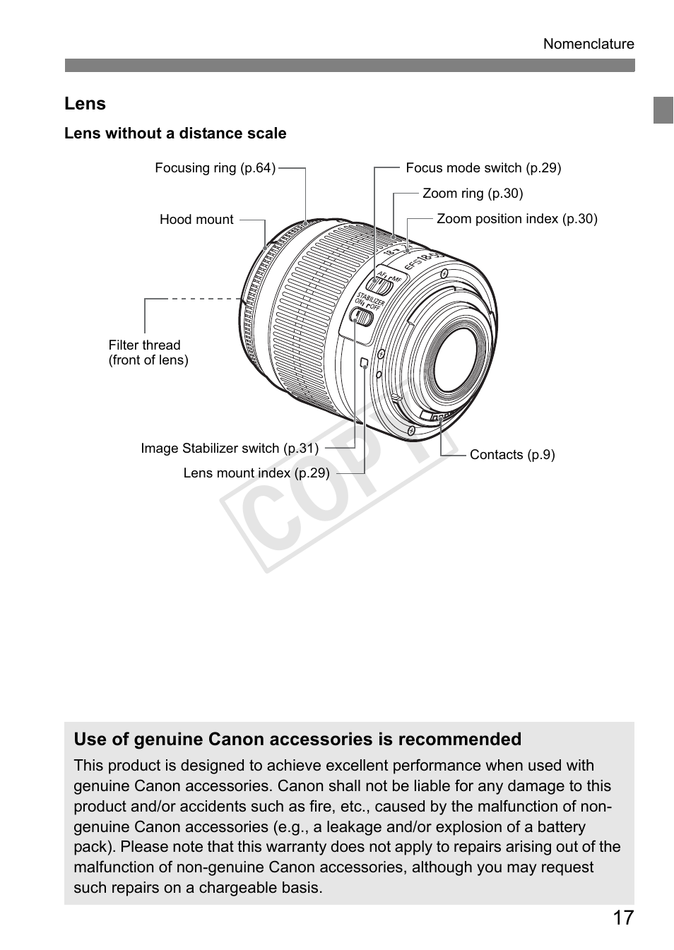 Cop y | Canon EOS Rebel T3 18-55mm IS II Lens Kit User Manual | Page 17 / 84